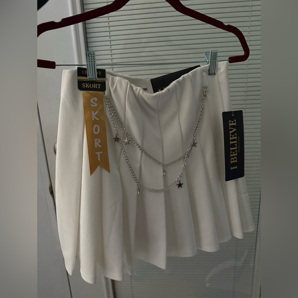 White Mini Skirt with Chain Detail